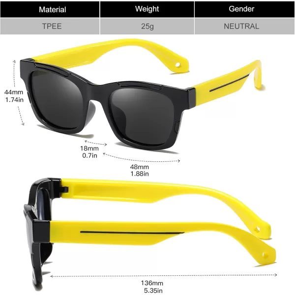 DUCO Polarized Kids Sunglasses Boys Cute Unbreakable Sunglasses for Kids UV400 Protection Age 610 K019Black Frame Yellow Temple