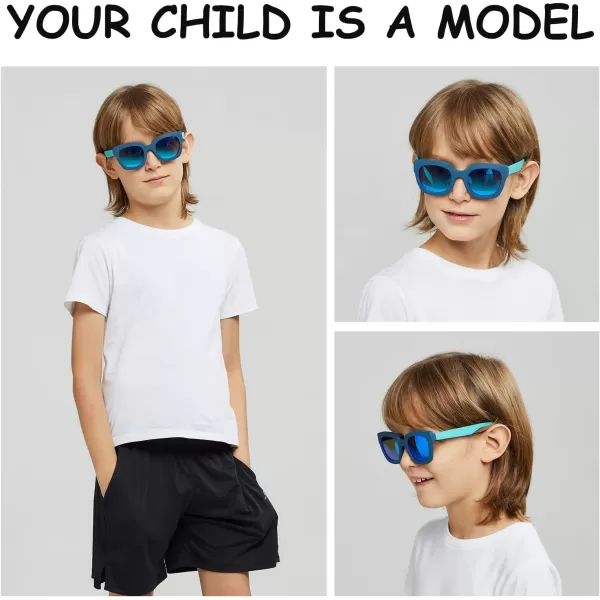 DUCO Polarized Kids Sunglasses Boys Cute Unbreakable Sunglasses for Kids UV400 Protection Age 610 K019Blue Frame Blue Temple