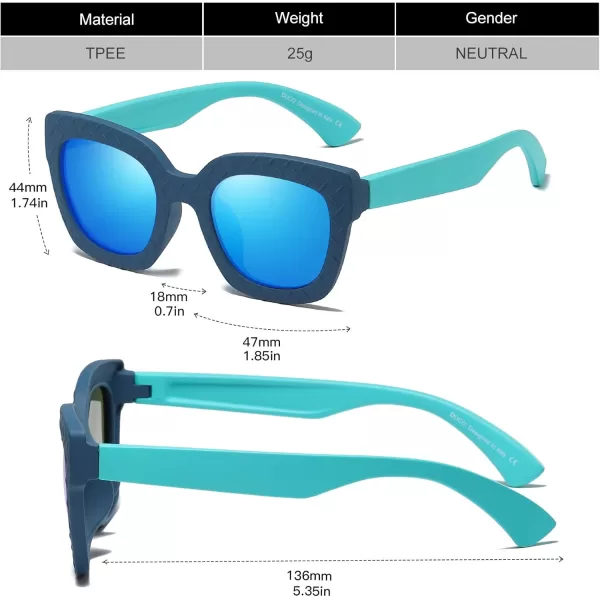 DUCO Polarized Kids Sunglasses Boys Cute Unbreakable Sunglasses for Kids UV400 Protection Age 610 K019Blue Frame Blue Temple