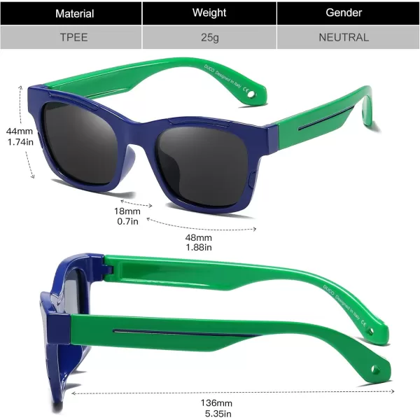 DUCO Polarized Kids Sunglasses Boys Cute Unbreakable Sunglasses for Kids UV400 Protection Age 610 K019Blue Frame Green Temple