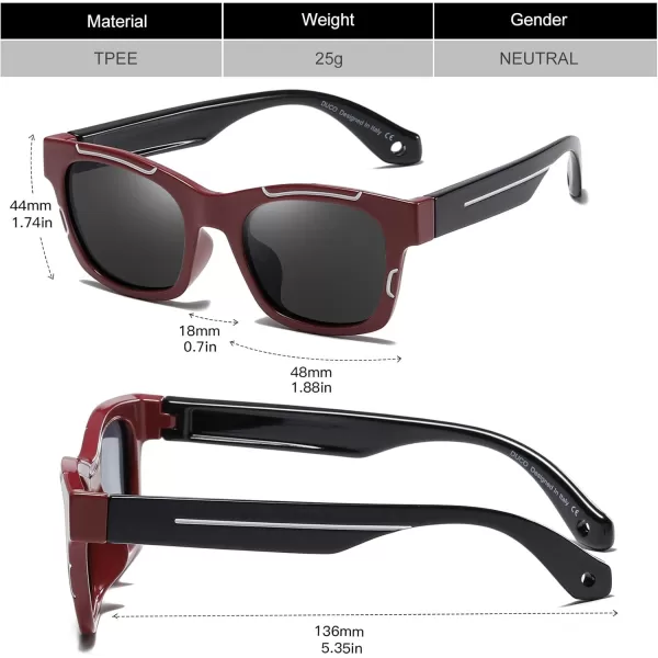 DUCO Polarized Kids Sunglasses Boys Cute Unbreakable Sunglasses for Kids UV400 Protection Age 610 K019Red Frame Black Temple