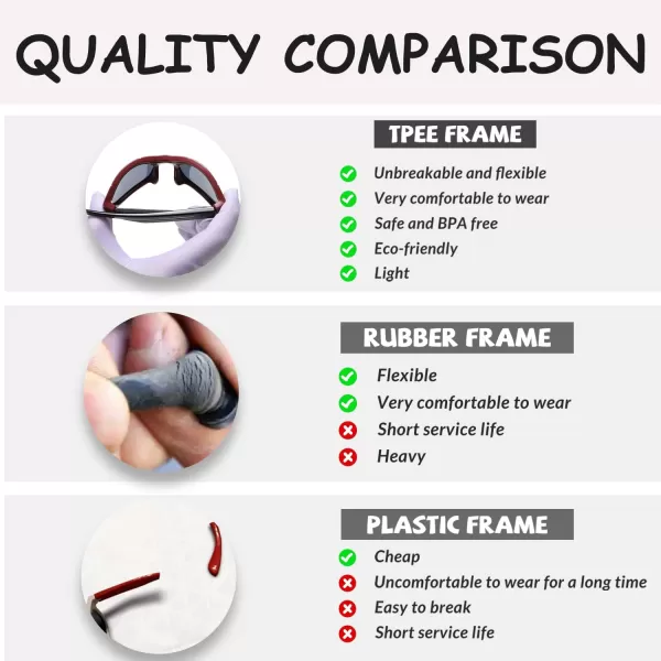 DUCO Polarized Kids Sunglasses Boys Cute Unbreakable Sunglasses for Kids UV400 Protection Age 610 K019Red Frame Black Temple