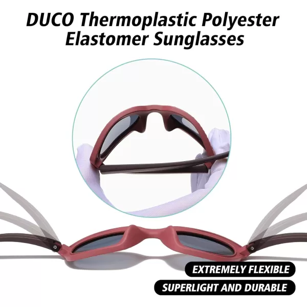 DUCO Polarized Kids Sunglasses Boys Cute Unbreakable Sunglasses for Kids UV400 Protection Age 610 K019Red Frame Brown Temple