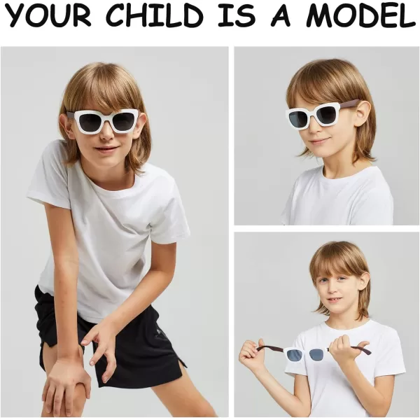 DUCO Polarized Kids Sunglasses Boys Cute Unbreakable Sunglasses for Kids UV400 Protection Age 610 K019White Frame Brown Temple