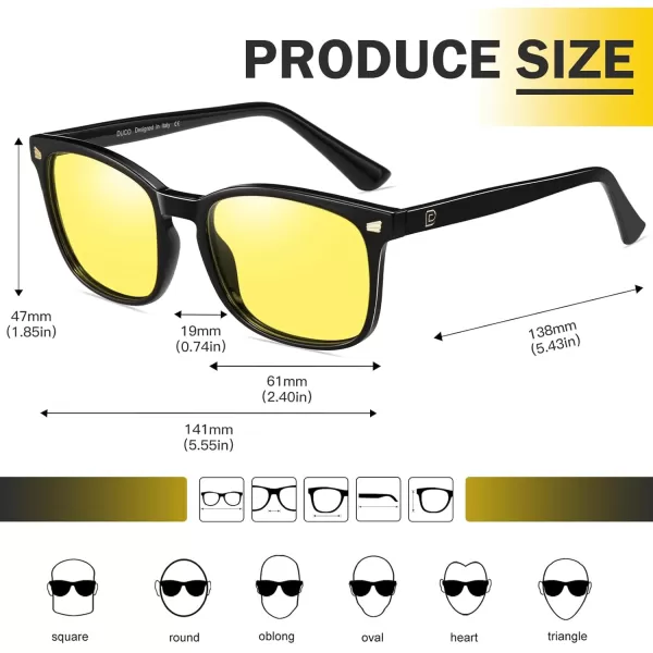 DUCO Polarized Night Vision Driving Glasses Anti GlareGlare Reducing Polarised Nighttime Driving Glasses 5201YShine Black