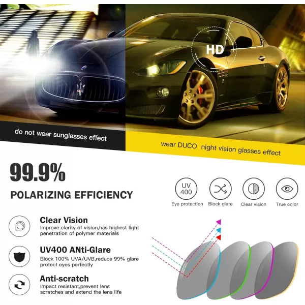 DUCO Polarized Night Vision Driving Glasses Anti GlareGlare Reducing Polarised Nighttime Driving Glasses 5201YShine Black