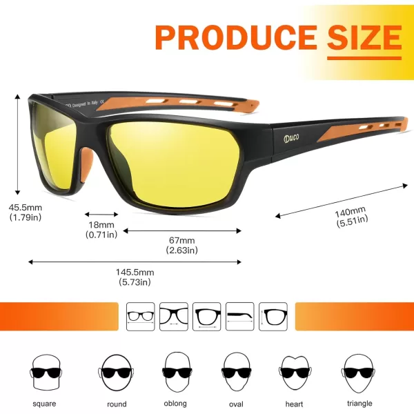 DUCO Polarized Sports HD Night Vision Glasses for Men Nighttime Driving Glasses TR90 Frame 6201Black Frame Orange Temple