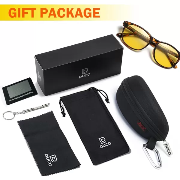 DUCO Polarized Sports HD Night Vision Glasses for Men Nighttime Driving Glasses with TR90 Frame 2144YBrown Tortoise Frame