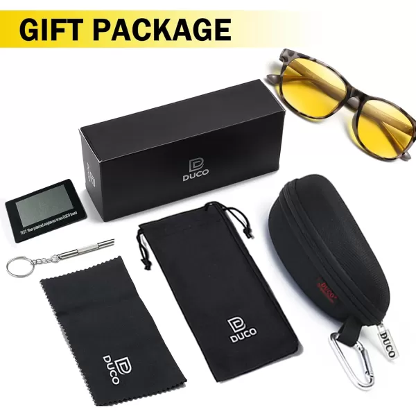 DUCO Polarized Sports HD Night Vision Glasses for Men Nighttime Driving Glasses with TR90 Frame 2144YGrey Tortoise Frame