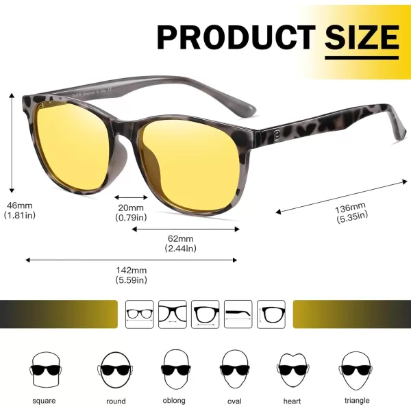 DUCO Polarized Sports HD Night Vision Glasses for Men Nighttime Driving Glasses with TR90 Frame 2144YGrey Tortoise Frame