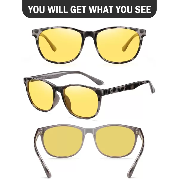 DUCO Polarized Sports HD Night Vision Glasses for Men Nighttime Driving Glasses with TR90 Frame 2144YGrey Tortoise Frame
