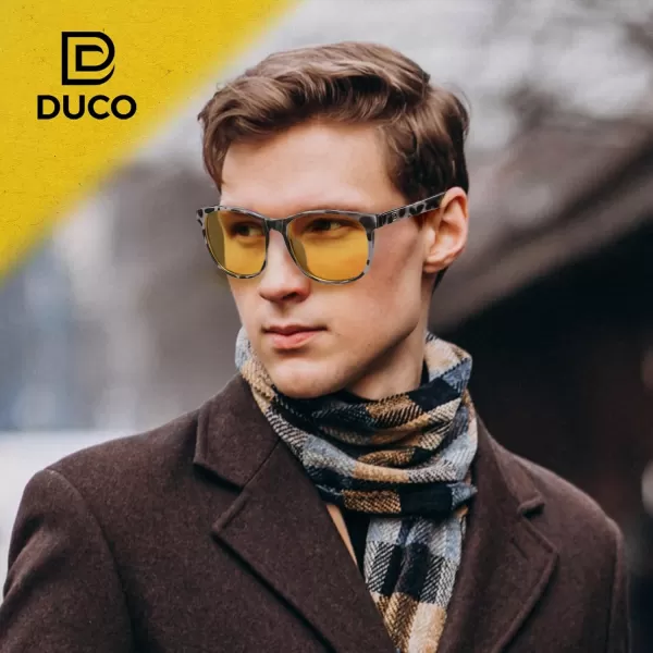 DUCO Polarized Sports HD Night Vision Glasses for Men Nighttime Driving Glasses with TR90 Frame 2144YGrey Tortoise Frame