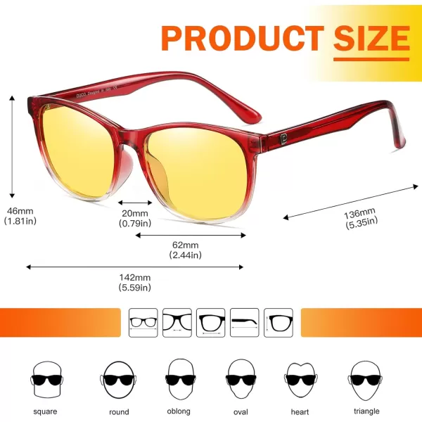 DUCO Polarized Sports HD Night Vision Glasses for Men Nighttime Driving Glasses with TR90 Frame 2144YWine Red Frame