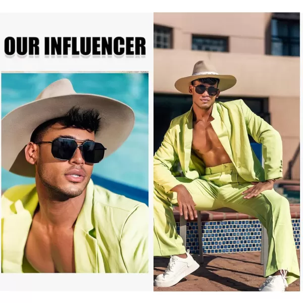 DUCO Polarized Sunglasses Men Women Retro Classic Square Sun Glasses Oversized Vintage Metal Frame Trendy Shades DC3032Black Frame Grey Lens