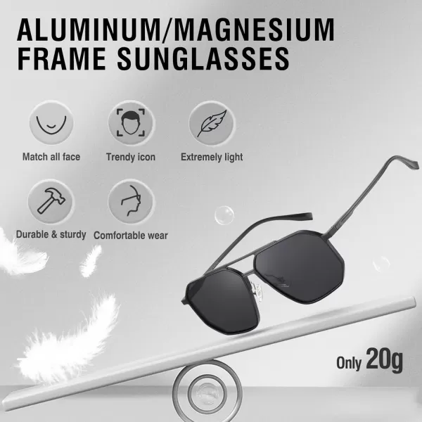 DUCO Polarized Sunglasses Men Women Retro Classic Square Sun Glasses Oversized Vintage Metal Frame Trendy Shades DC3032Black Frame Grey Lens