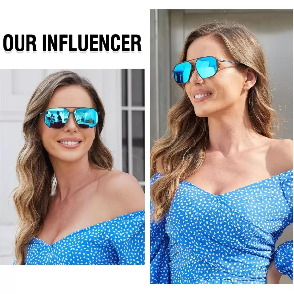 DUCO Polarized Sunglasses Men Women Retro Classic Square Sun Glasses Oversized Vintage Metal Frame Trendy Shades DC3032Black Frame Revo Blue Lens