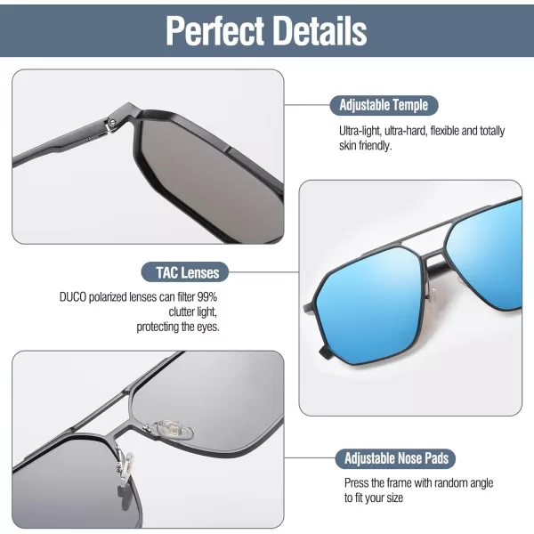 DUCO Polarized Sunglasses Men Women Retro Classic Square Sun Glasses Oversized Vintage Metal Frame Trendy Shades DC3032Black Frame Revo Blue Lens
