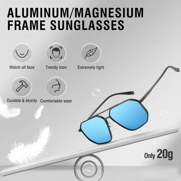 DUCO Polarized Sunglasses Men Women Retro Classic Square Sun Glasses Oversized Vintage Metal Frame Trendy Shades DC3032Black Frame Revo Blue Lens