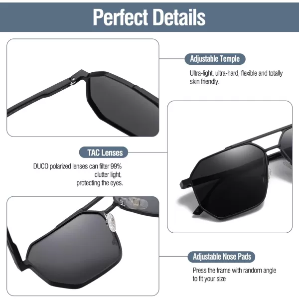 DUCO Polarized Sunglasses Men Women Retro Classic Square Sun Glasses Oversized Vintage Metal Frame Trendy Shades DC3032Blackgrey