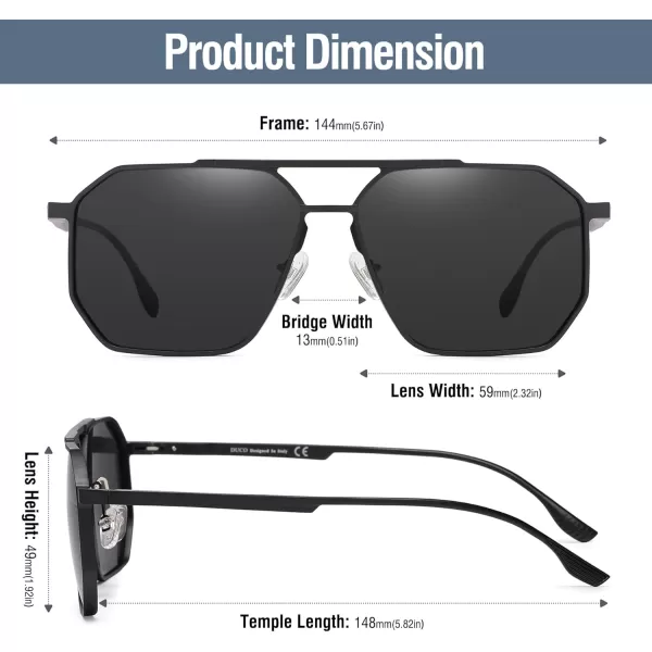 DUCO Polarized Sunglasses Men Women Retro Classic Square Sun Glasses Oversized Vintage Metal Frame Trendy Shades DC3032Blackgrey