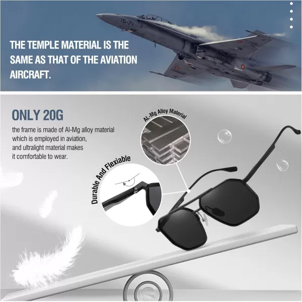 DUCO Polarized Sunglasses Men Women Retro Classic Square Sun Glasses Oversized Vintage Metal Frame Trendy Shades DC3032Blackgrey