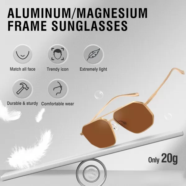 DUCO Polarized Sunglasses Men Women Retro Classic Square Sun Glasses Oversized Vintage Metal Frame Trendy Shades DC3032Gold Frame Brown Lens