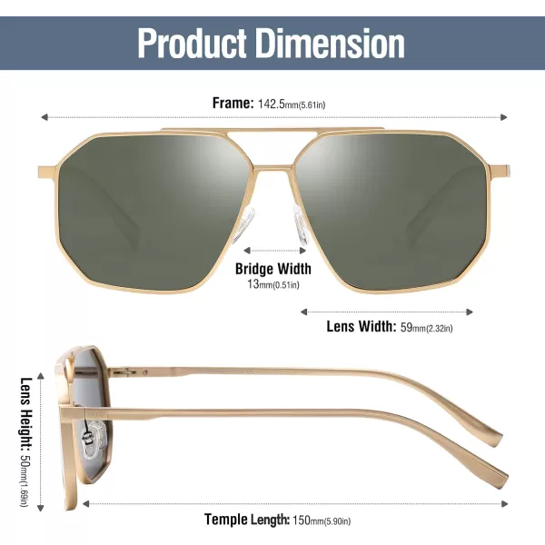 DUCO Polarized Sunglasses Men Women Retro Classic Square Sun Glasses Oversized Vintage Metal Frame Trendy Shades DC3032Gold Frame Green Lens