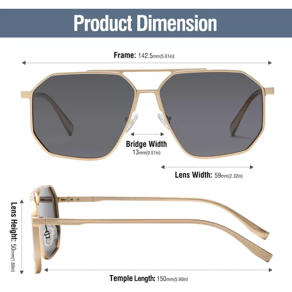 DUCO Polarized Sunglasses Men Women Retro Classic Square Sun Glasses Oversized Vintage Metal Frame Trendy Shades DC3032Gold Frame Grey Lens
