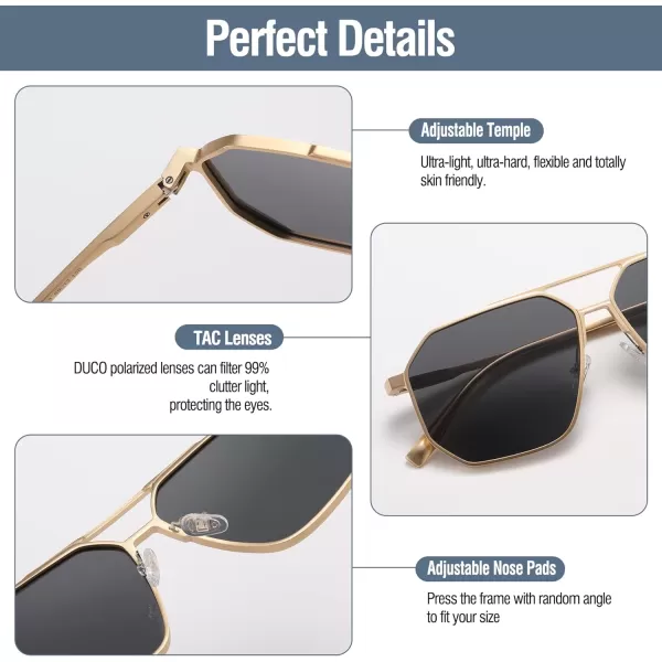 DUCO Polarized Sunglasses Men Women Retro Classic Square Sun Glasses Oversized Vintage Metal Frame Trendy Shades DC3032Gold Frame Grey Lens
