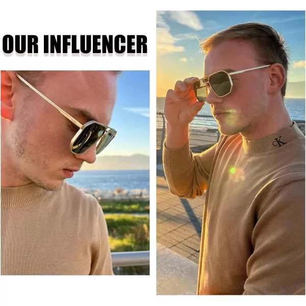 DUCO Polarized Sunglasses Men Women Retro Classic Square Sun Glasses Oversized Vintage Metal Frame Trendy Shades DC3032Gold Frame Grey Lens