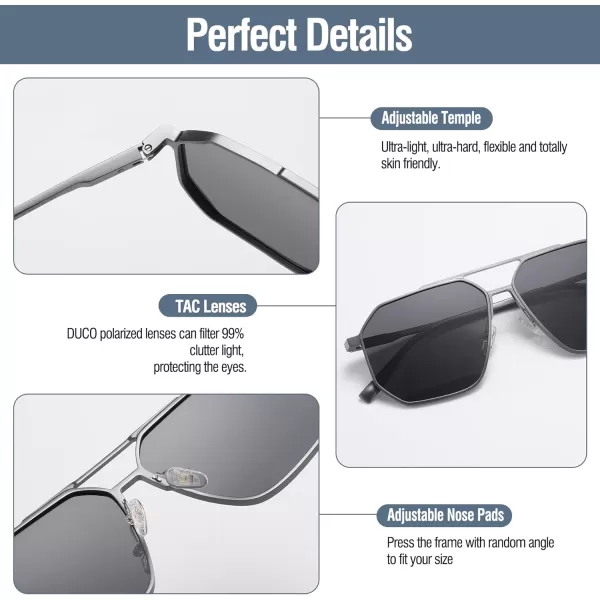DUCO Polarized Sunglasses Men Women Retro Classic Square Sun Glasses Oversized Vintage Metal Frame Trendy Shades DC3032Gunmetal Frame Grey Lens