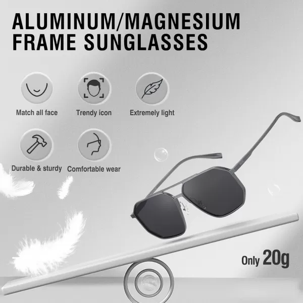 DUCO Polarized Sunglasses Men Women Retro Classic Square Sun Glasses Oversized Vintage Metal Frame Trendy Shades DC3032Gunmetal Frame Grey Lens