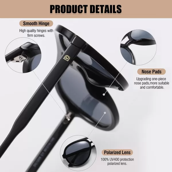 DUCO Retro Aviator Polarized Sunglasses Women Men Vintage Double Bridge Sun Glasses Classic Shades DC1208Black Frame Grey Lens