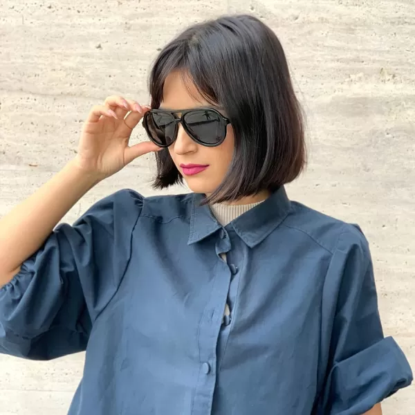 DUCO Retro Aviator Polarized Sunglasses Women Men Vintage Double Bridge Sun Glasses Classic Shades DC1208Black Frame Grey Lens