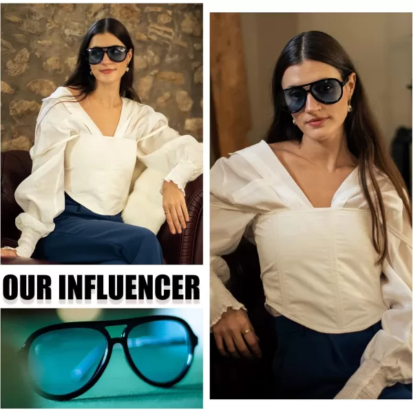 DUCO Retro Aviator Polarized Sunglasses Women Men Vintage Double Bridge Sun Glasses Classic Shades DC1208Black Frame Grey Lens