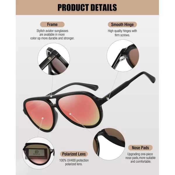DUCO Retro Aviator Polarized Sunglasses Women Men Vintage Double Bridge Sun Glasses Classic Shades DC1208Black Frame Revo Red Lens