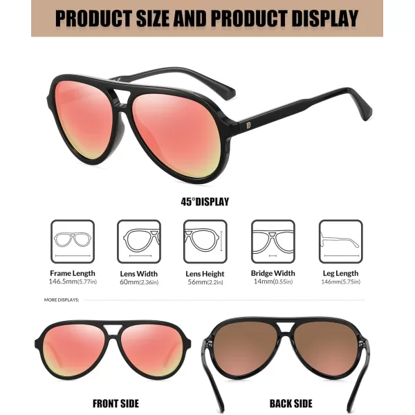 DUCO Retro Aviator Polarized Sunglasses Women Men Vintage Double Bridge Sun Glasses Classic Shades DC1208Black Frame Revo Red Lens