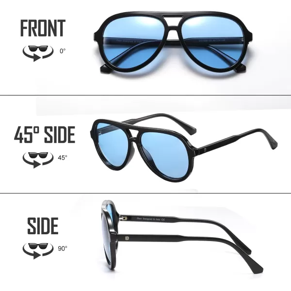 DUCO Retro Aviator Polarized Sunglasses Women Men Vintage Double Bridge Sun Glasses Classic Shades DC1208Black Frame Transparent Blue Lens