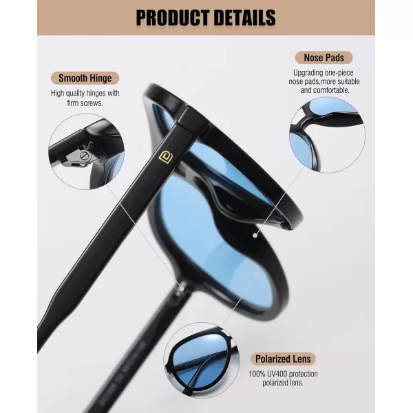 DUCO Retro Aviator Polarized Sunglasses Women Men Vintage Double Bridge Sun Glasses Classic Shades DC1208Black Frame Transparent Blue Lens