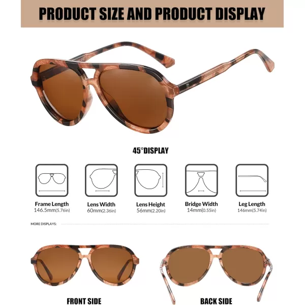 DUCO Retro Aviator Polarized Sunglasses Women Men Vintage Double Bridge Sun Glasses Classic Shades DC1208Brown Tortoise Brown Lens