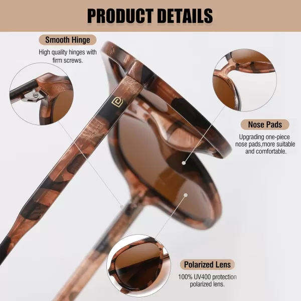 DUCO Retro Aviator Polarized Sunglasses Women Men Vintage Double Bridge Sun Glasses Classic Shades DC1208Brown Tortoise Brown Lens