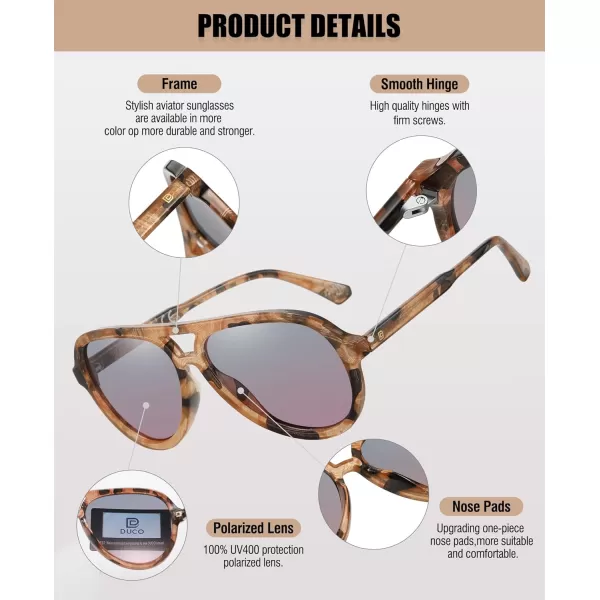 DUCO Retro Aviator Polarized Sunglasses Women Men Vintage Double Bridge Sun Glasses Classic Shades DC1208Brown Tortoise Frame Green Brown Lens