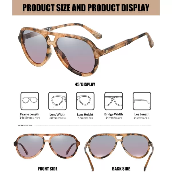 DUCO Retro Aviator Polarized Sunglasses Women Men Vintage Double Bridge Sun Glasses Classic Shades DC1208Brown Tortoise Frame Green Brown Lens