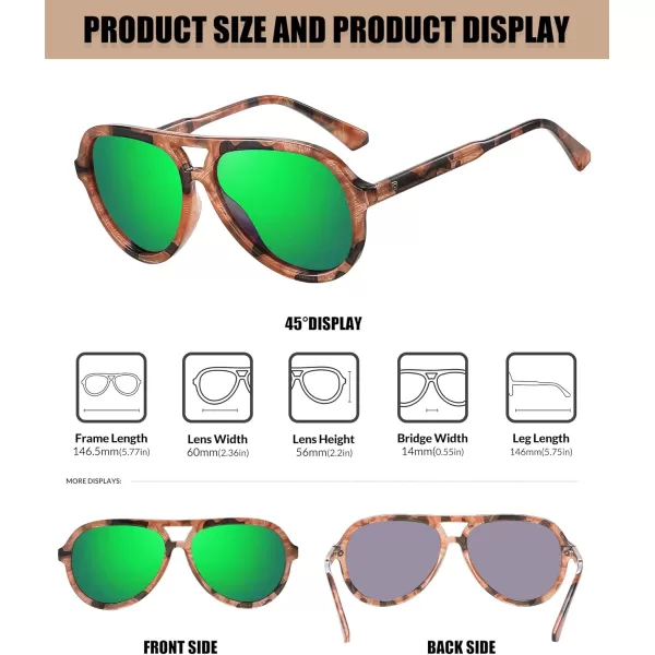 DUCO Retro Aviator Polarized Sunglasses Women Men Vintage Double Bridge Sun Glasses Classic Shades DC1208Brown Tortoise Revo Green Lens