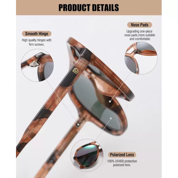 DUCO Retro Aviator Polarized Sunglasses Women Men Vintage Double Bridge Sun Glasses Classic Shades DC1208Brown Tortoise Revo Green Lens
