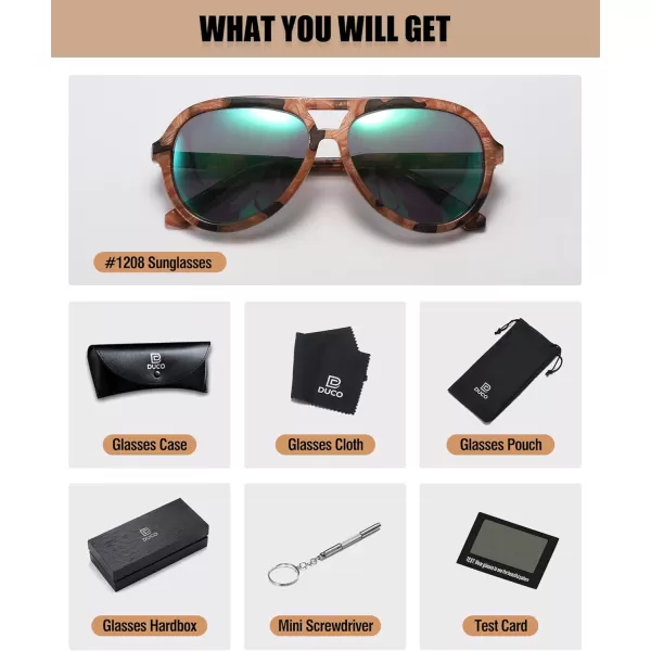 DUCO Retro Aviator Polarized Sunglasses Women Men Vintage Double Bridge Sun Glasses Classic Shades DC1208Brown Tortoise Revo Green Lens