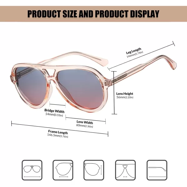 DUCO Retro Aviator Polarized Sunglasses Women Men Vintage Double Bridge Sun Glasses Classic Shades DC1208Transparent Brown Frame Green Brown Lens
