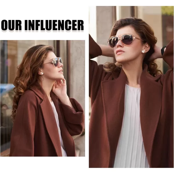 DUCO Retro Aviator Polarized Sunglasses Women Men Vintage Double Bridge Sun Glasses Classic Shades DC1208Transparent Brown Frame Green Brown Lens