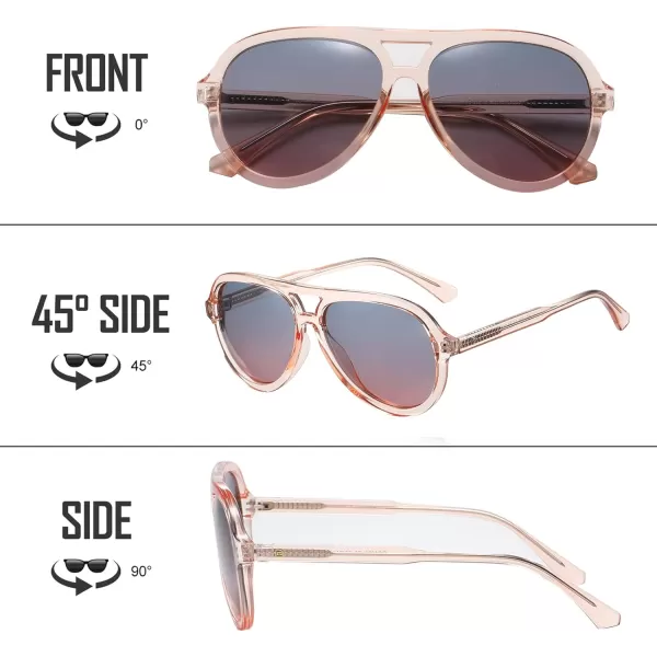 DUCO Retro Aviator Polarized Sunglasses Women Men Vintage Double Bridge Sun Glasses Classic Shades DC1208Transparent Brown Frame Green Brown Lens