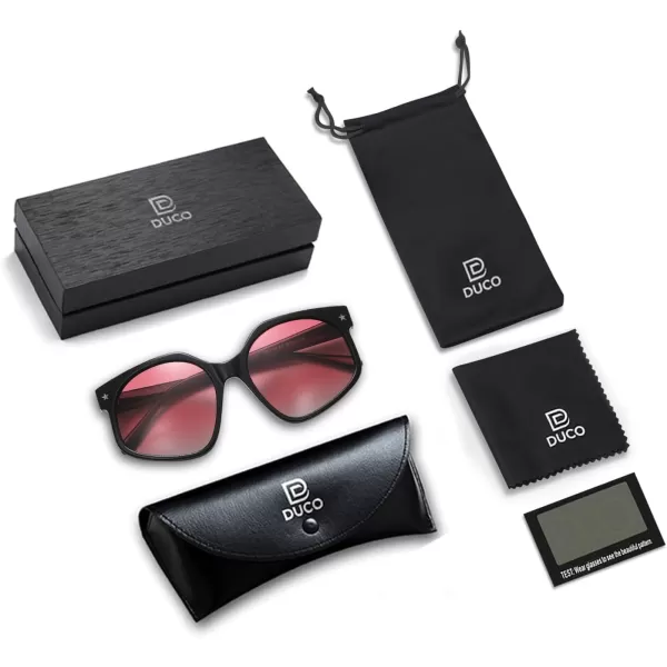 DUCO Retro Oversized Hexagonal Polarized Sunglasses for Women Men Trendy Shades UV400 Protection Designer Sun Glasses DC1108Black Frame Brown Lens